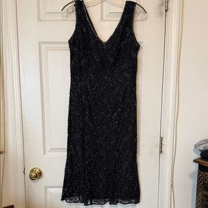 David's Bridal Black Sequin Midi Dress